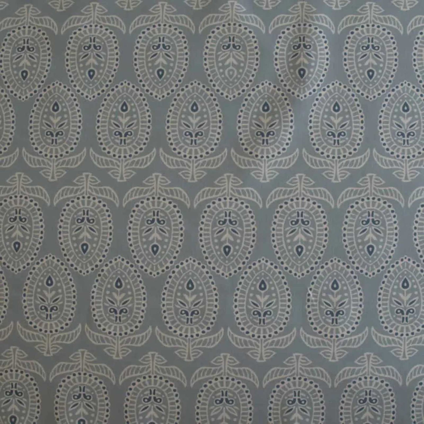 Duck egg block print fabric with floral design blue