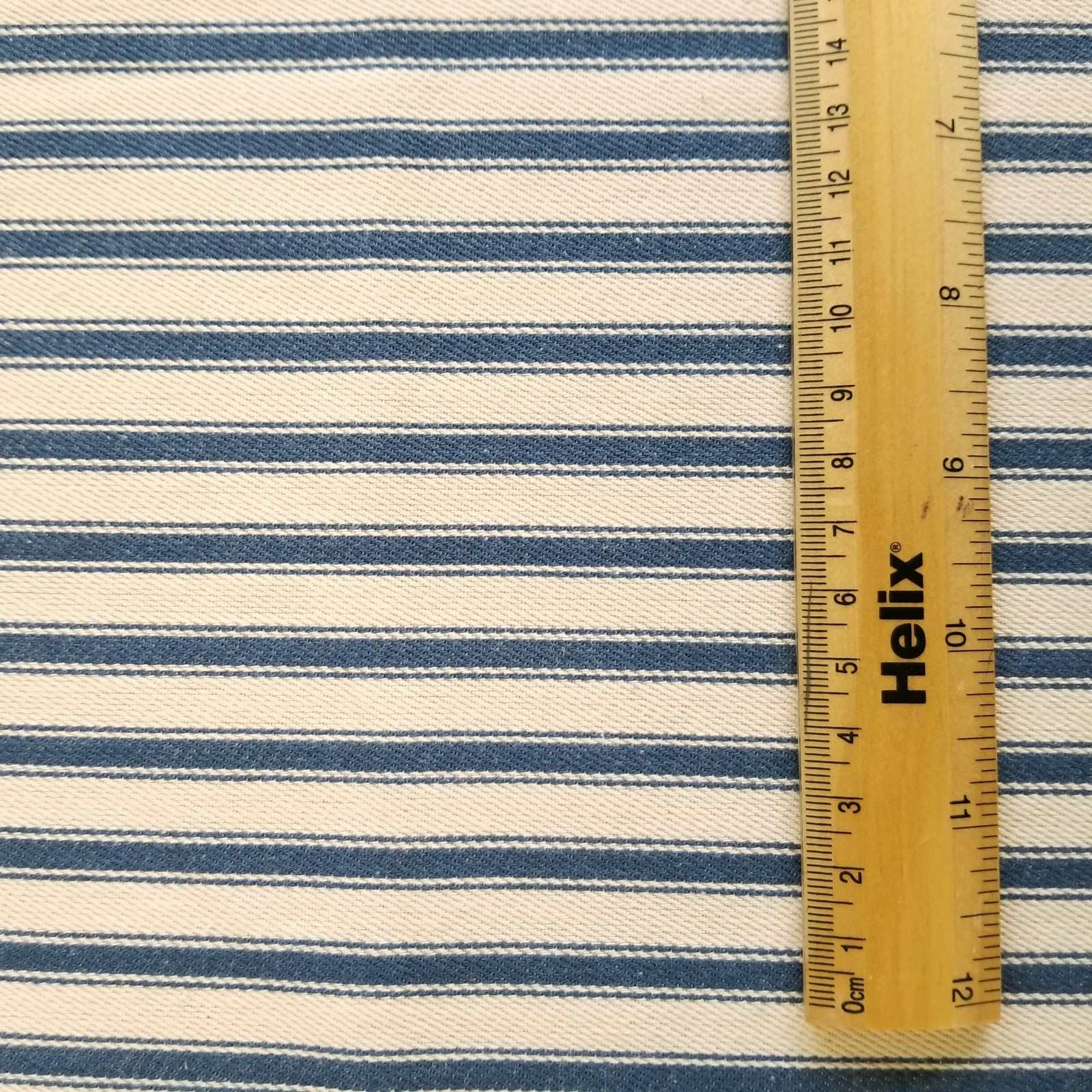Soft Ticking Fabric with rule showing size of the blue stripes