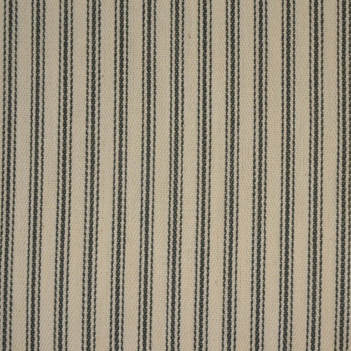 Traditional mattress ticking fabric with black / grey stripes. Fire retardant coated.