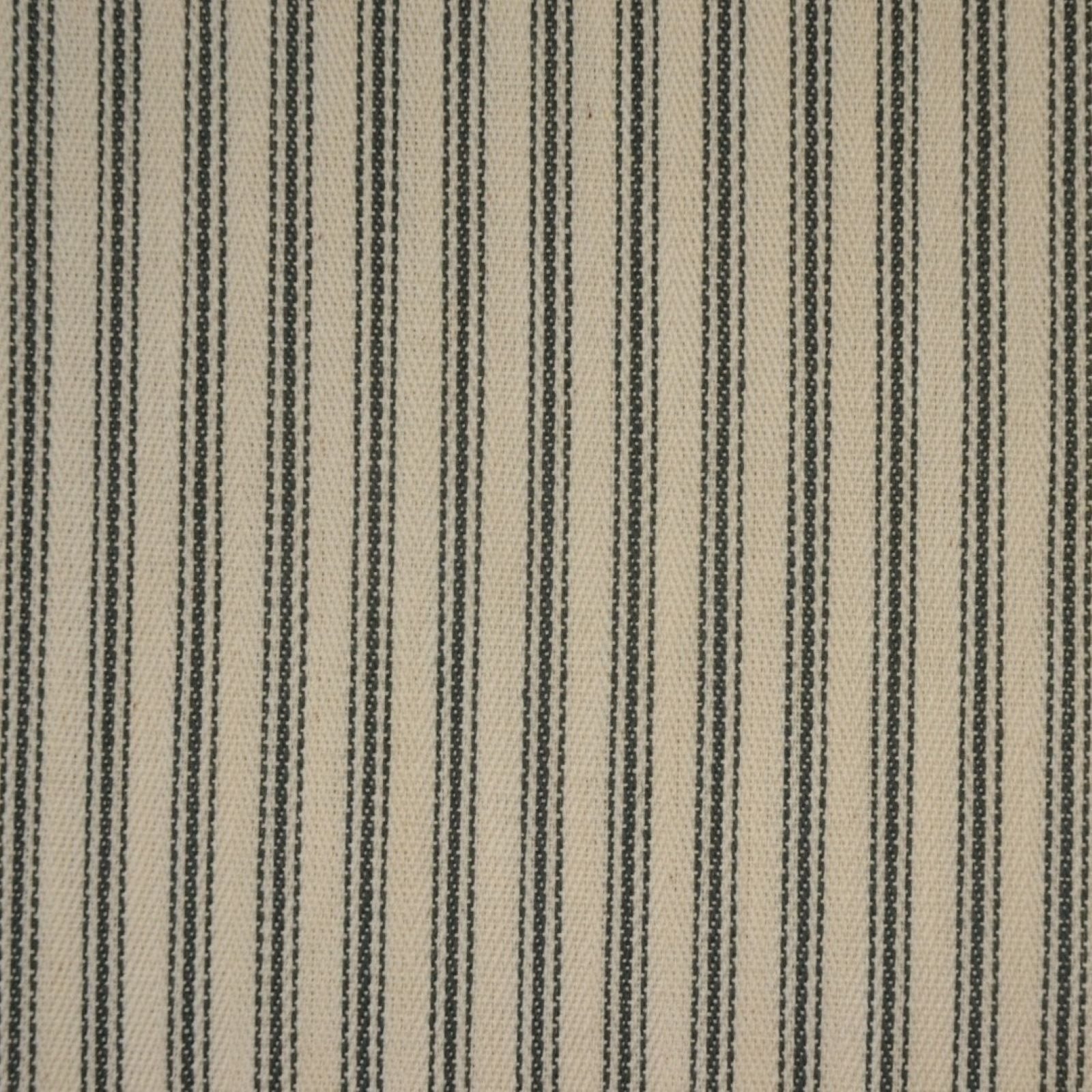 Traditional mattress ticking fabric with black / grey stripes. Fire retardant coated.