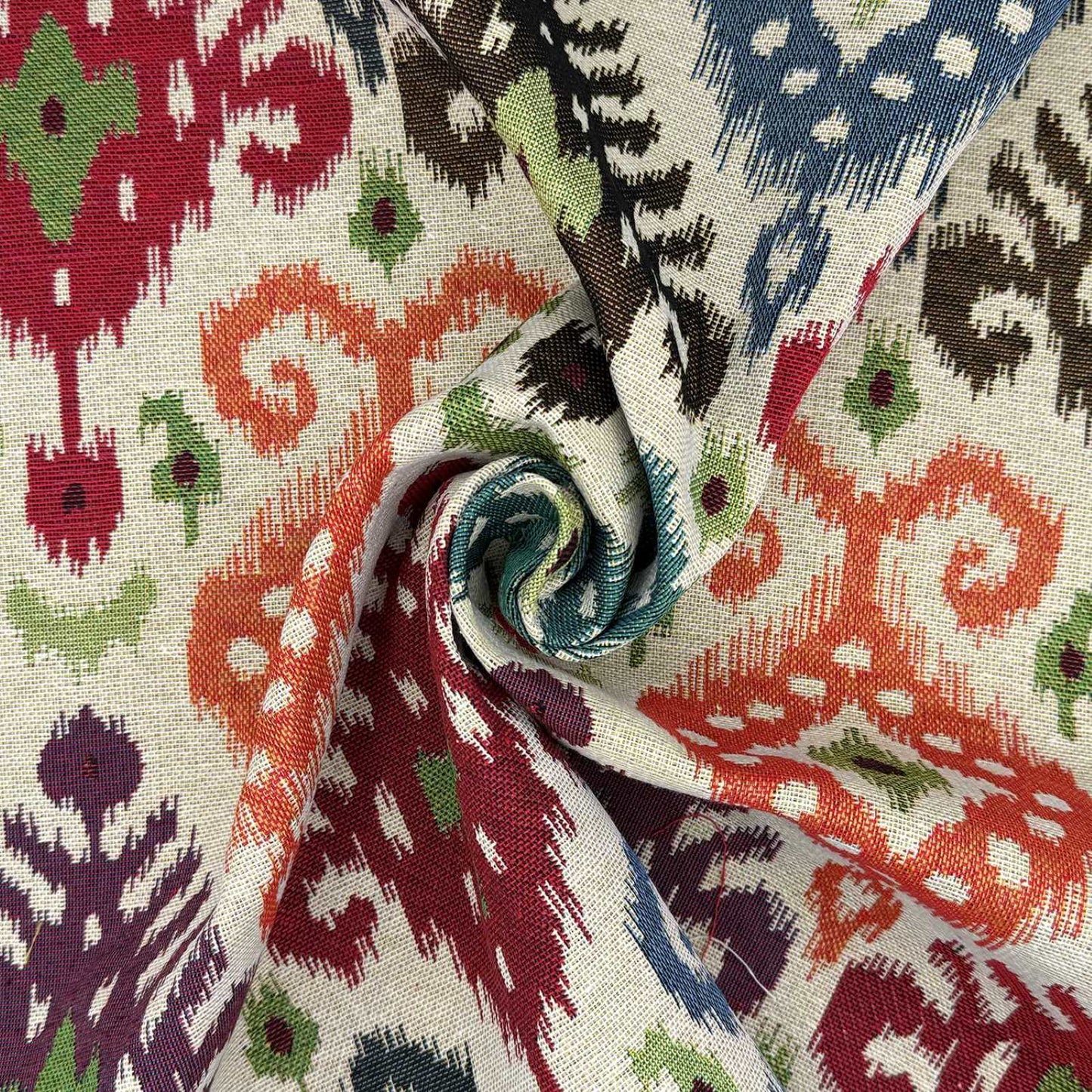 Tapestry fabric with an ikat design for curtains or upholstery