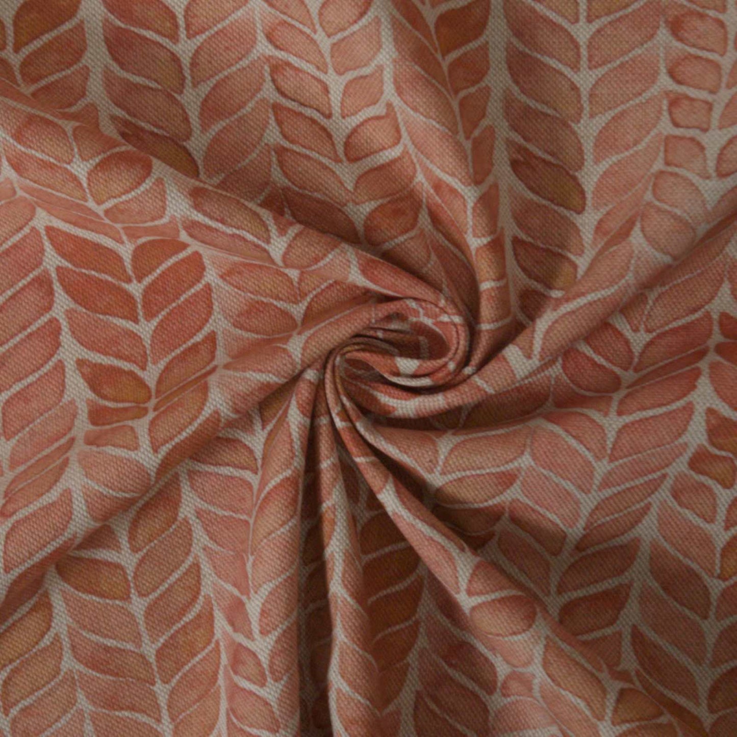 Curtain fabric with coral leaf print in stripes