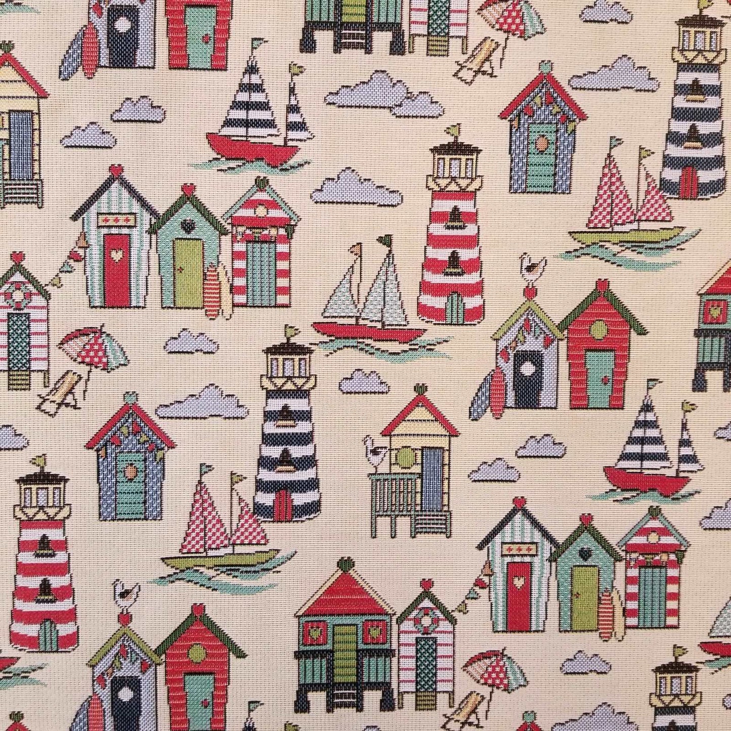 Nautical Tapestry Fabric with boats and lighthouses