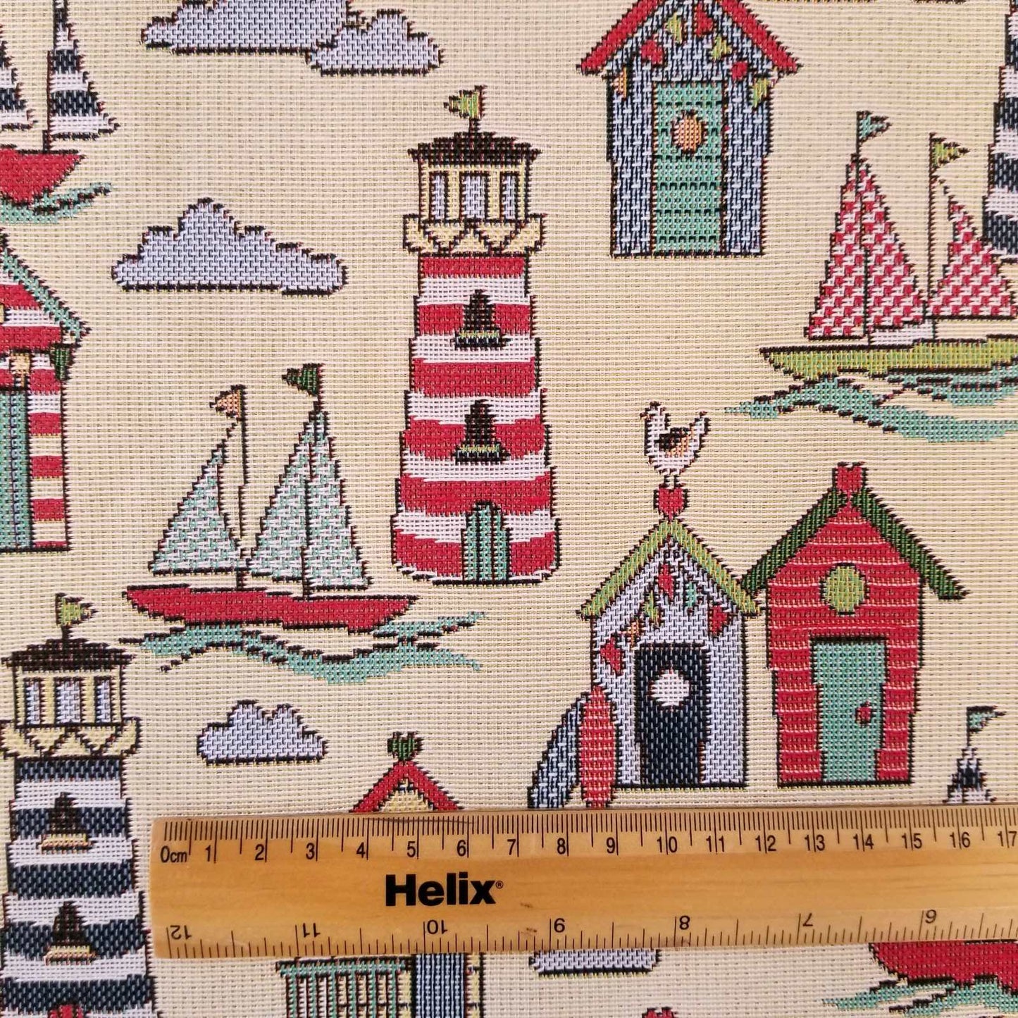 Tapestry Fabric with a rule showing scale of nautical design
