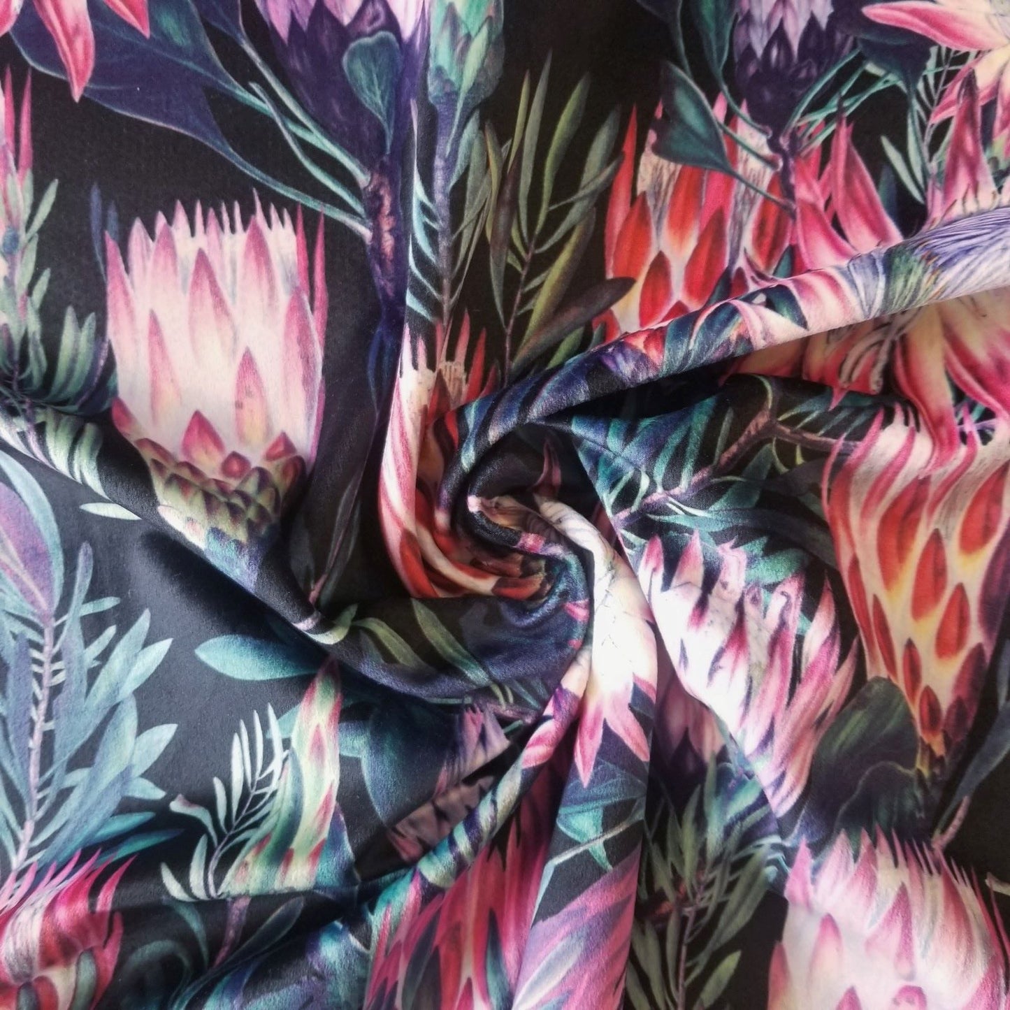Protea Flower Printed Velvet for Curtains or upholstery