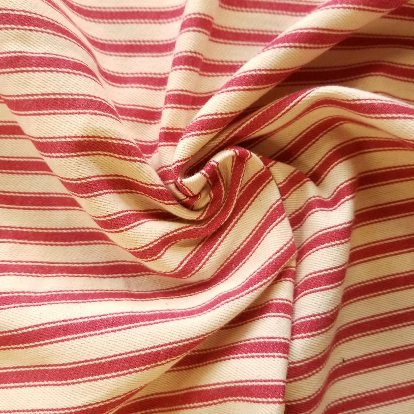 Red Soft Ticking Stripe Fabric for curtains or upholstery