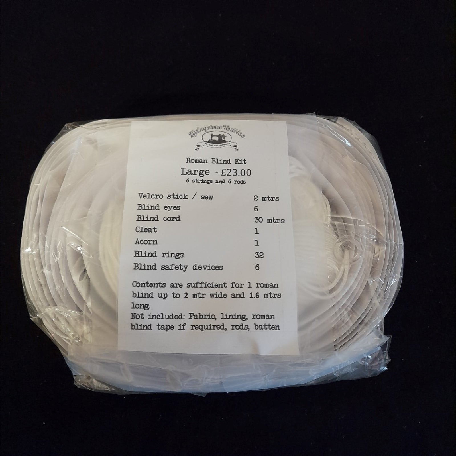 Roman blind kit with components to make a large roman blind up to 200cm