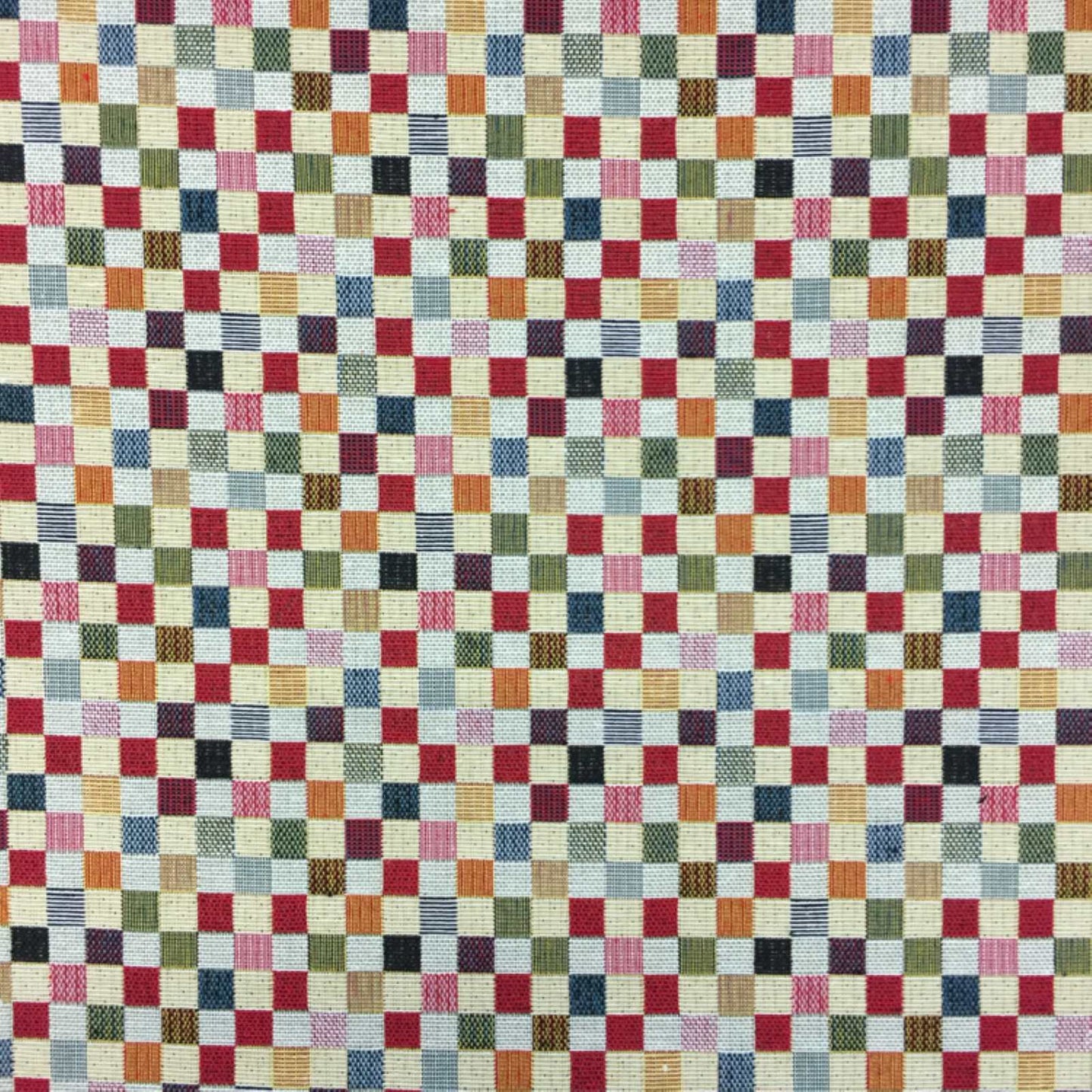 Tapestry fabric with small multicolour squares pattern