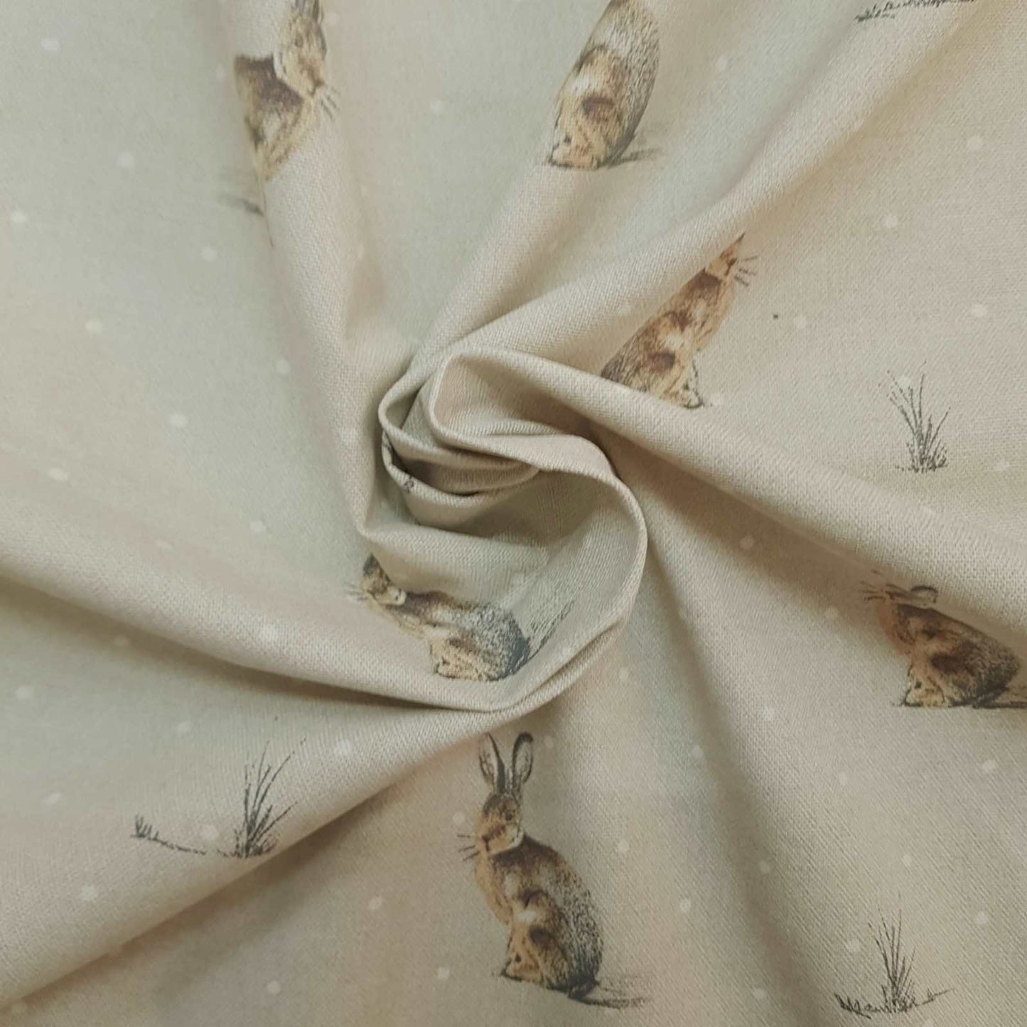 Hare print natural colour curtain or cushion fabric