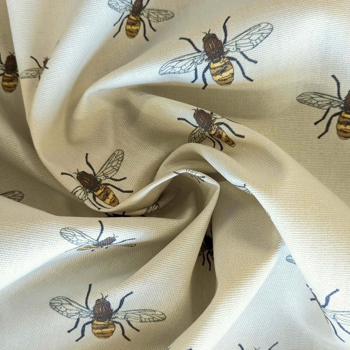 Curtain and upholstery fabric with natural colour bee print