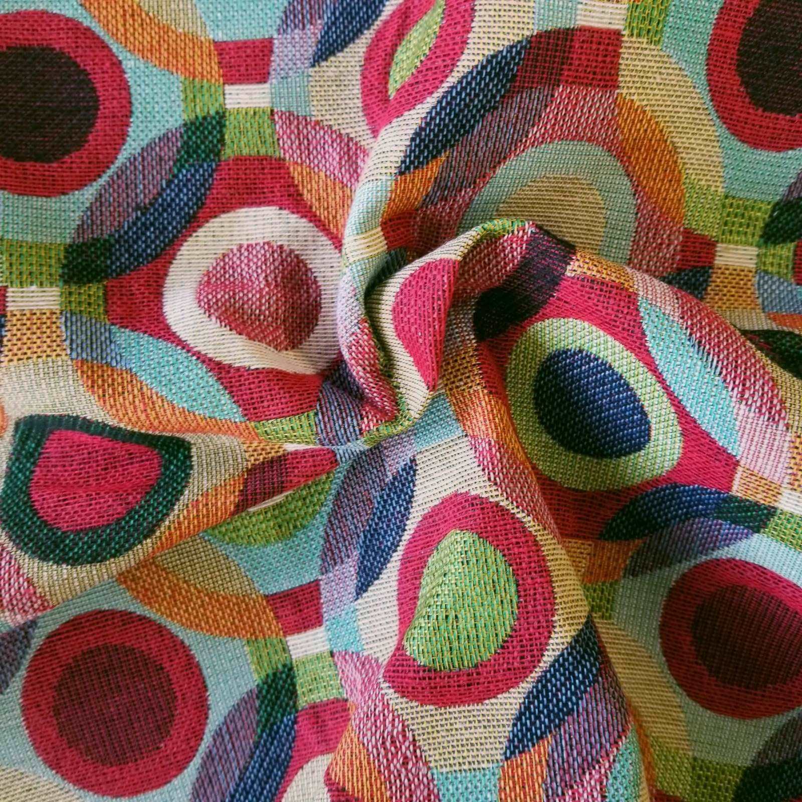 Bright tapestry fabric with circles design for curtains or upholstery