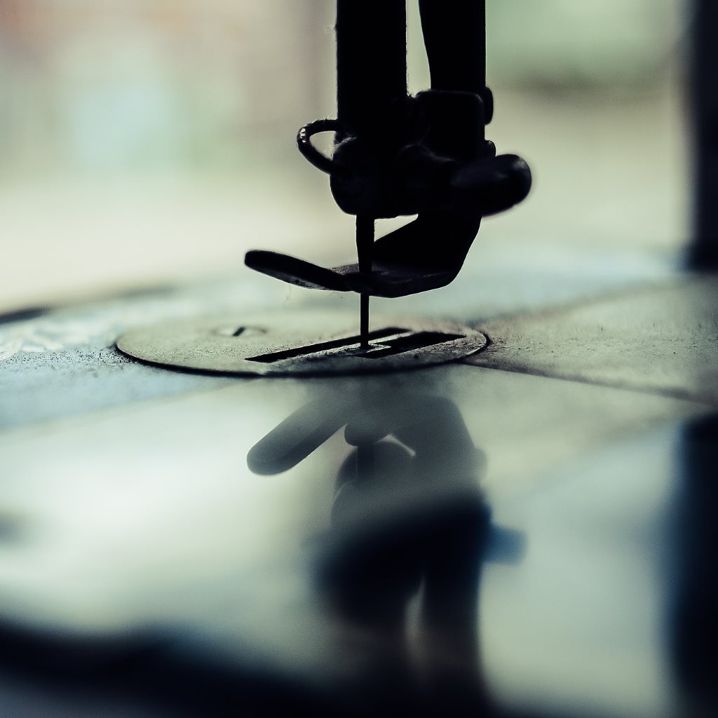 A close up picture of an industrial sewing machine