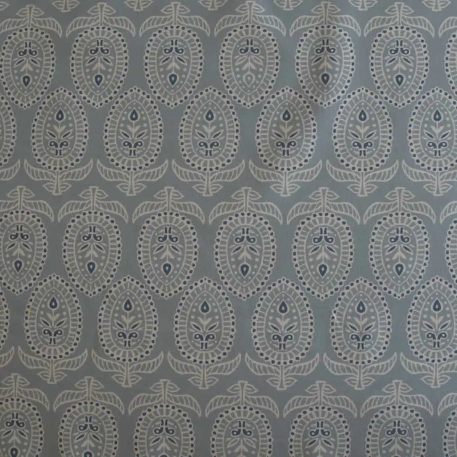 Duck egg block print fabric with floral design blue