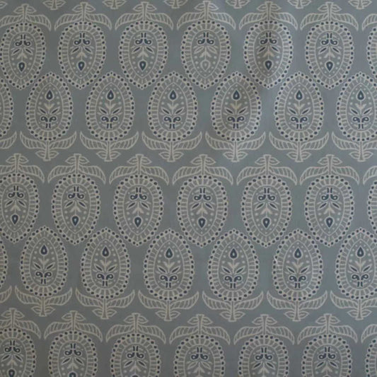 Duck egg block print fabric with floral design blue