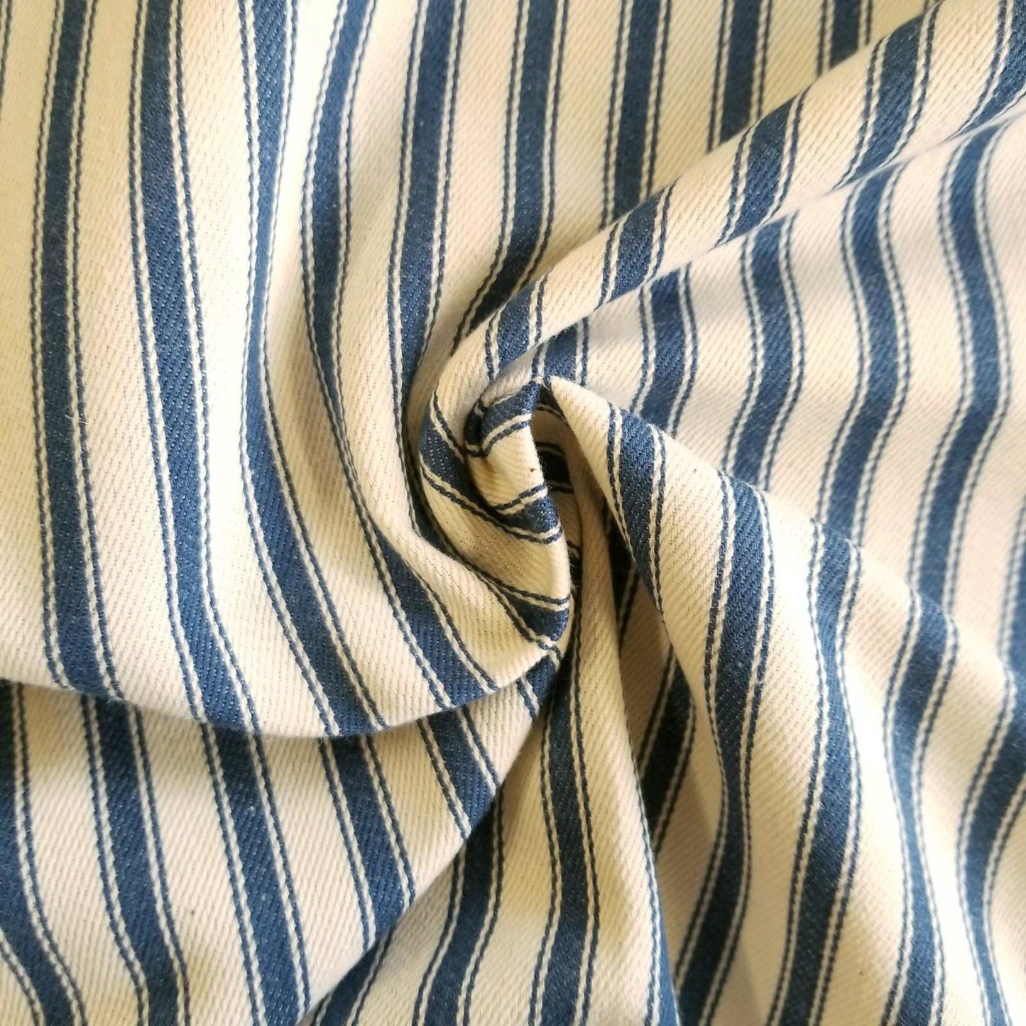Blue Soft Ticking Stripe Fabric for curtains or upholstery
