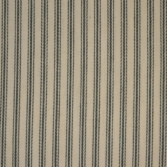 Traditional mattress ticking fabric with black / grey stripes. Fire retardant coated.