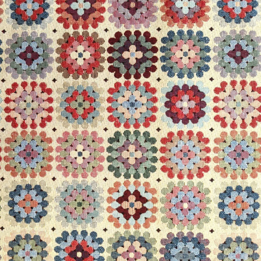 Granny Square design tapestry furnishing fabric