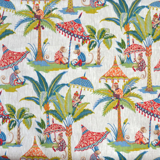 Monkey parasol linen furnishing fabric