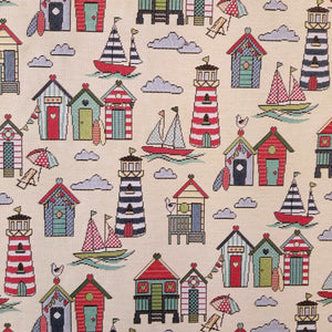 Nautical Tapestry Fabric with boats and lighthouses