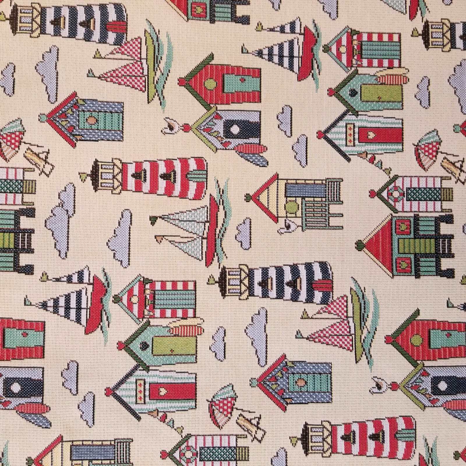 Nautical Tapestry Fabric with boats and lighthouses