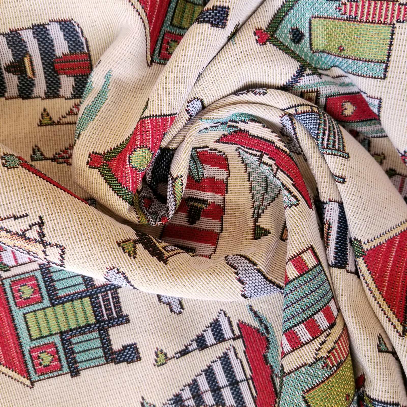 Beach huts nautical design tapestry fabric for curtains and upholstery
