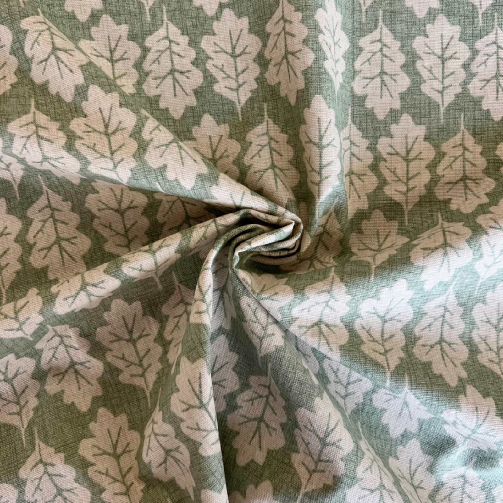 Sustainable cotton green leaf print fabric for curtains