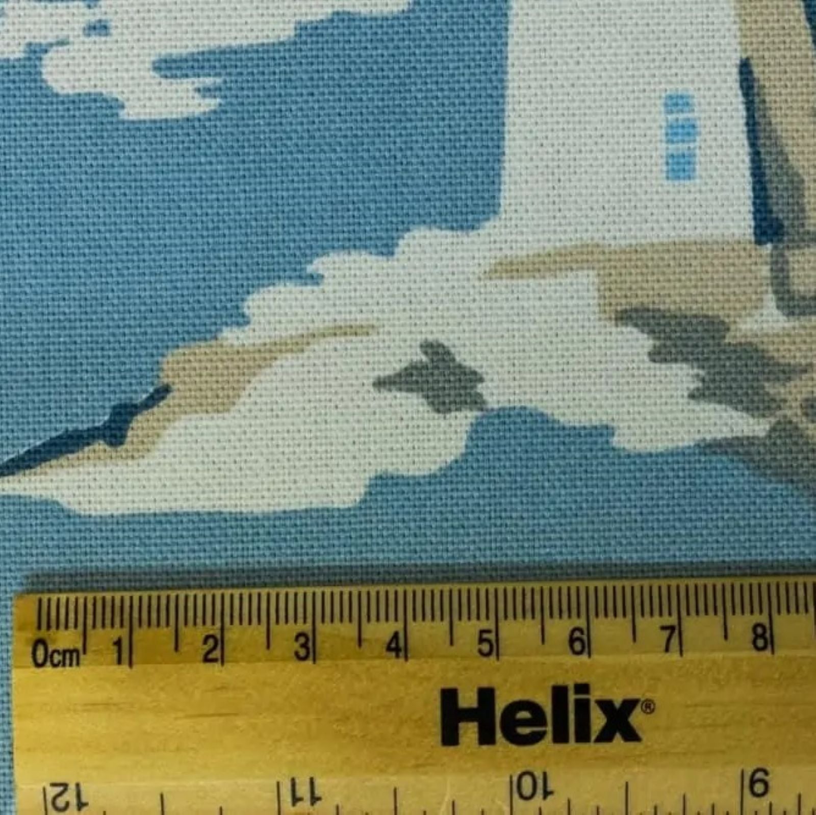 Yacht design blue curtain fabric with rule for scale of pattern