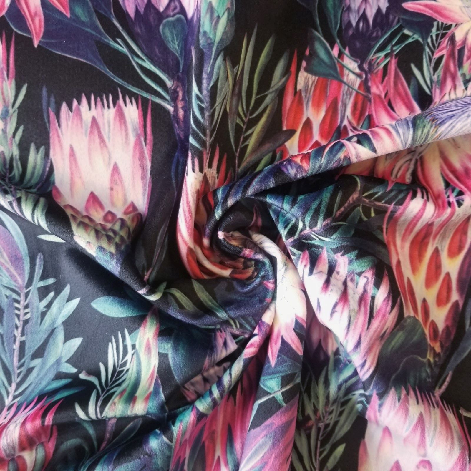 Protea Flower Printed Velvet for Curtains or upholstery