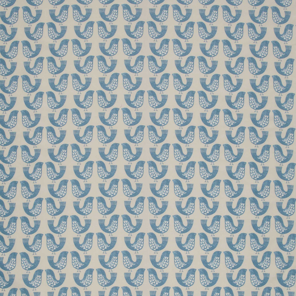 Cotton curtain fabric scandi birds colour capri blue