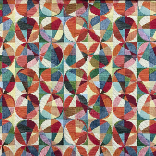Tapestry fabric with multicolour circles design for upholstery or curtains