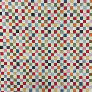 Tapestry fabric with small multicolour squares pattern