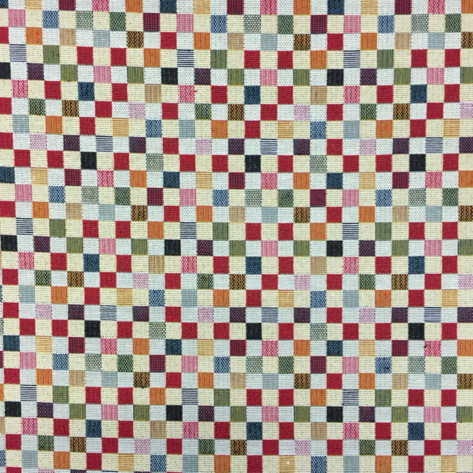 Tapestry fabric with small multicolour squares pattern
