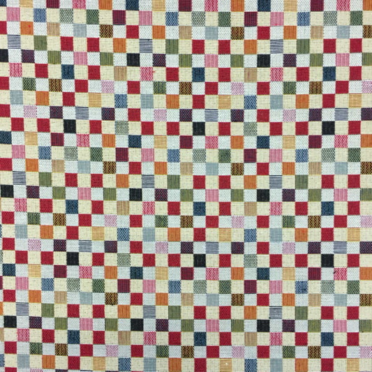 Tapestry fabric with small multicolour squares pattern