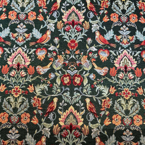 Traditional William Morris style tapestry fabric in dark green