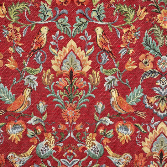 Traditional William Morris style tapestry fabric in red
