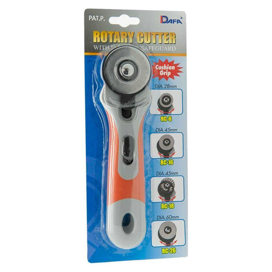A rotary cutter wheel with a 45mm blade for cutting fabric