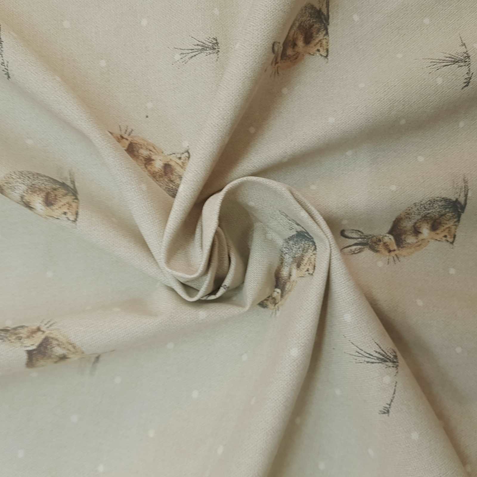 Hare print natural colour curtain or cushion fabric