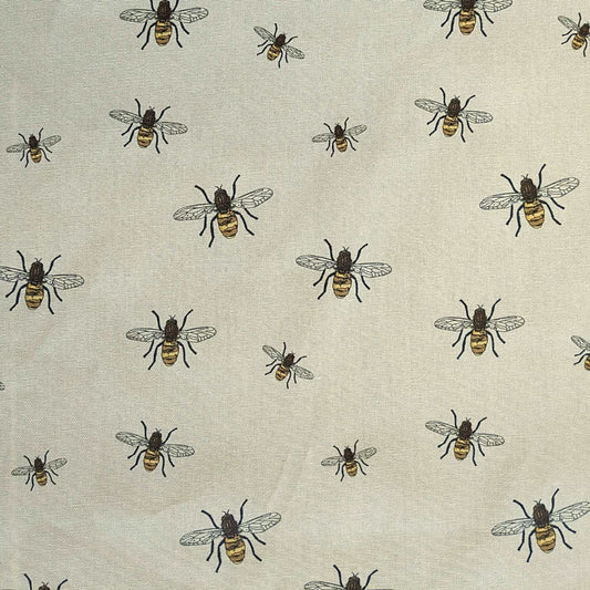 Honey bee design fabric on a natural background to buy online